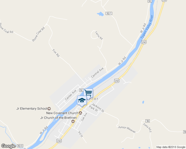 map of restaurants, bars, coffee shops, grocery stores, and more near 55 Center Avenue in Belington