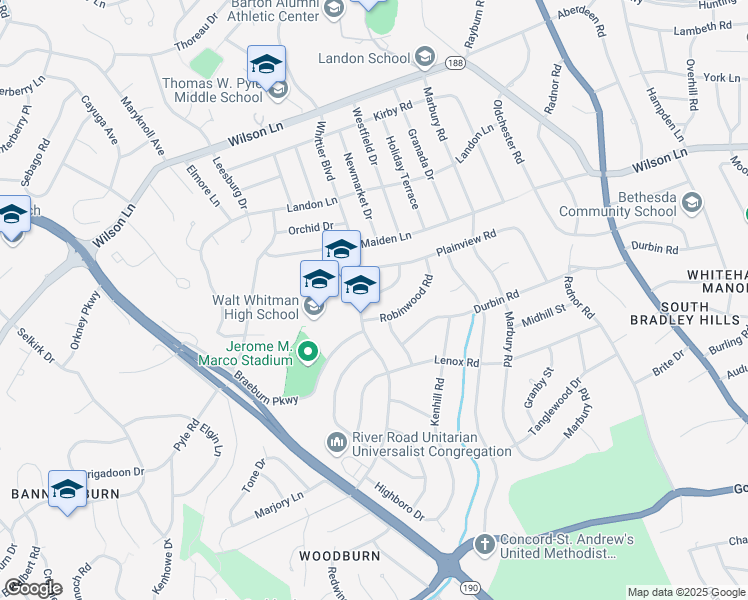 map of restaurants, bars, coffee shops, grocery stores, and more near 6224 Goodview Street in Bethesda