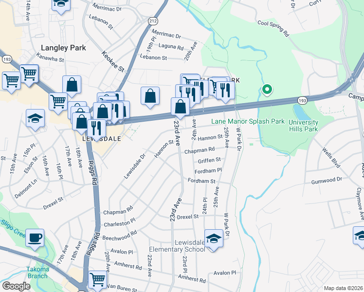 map of restaurants, bars, coffee shops, grocery stores, and more near 7603 23rd Avenue in Hyattsville