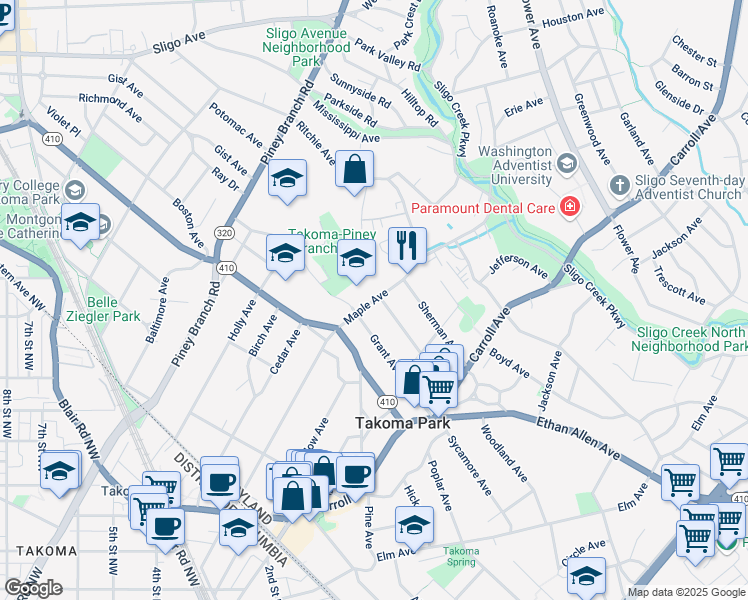 map of restaurants, bars, coffee shops, grocery stores, and more near 101 Independence Avenue Southeast in Washington