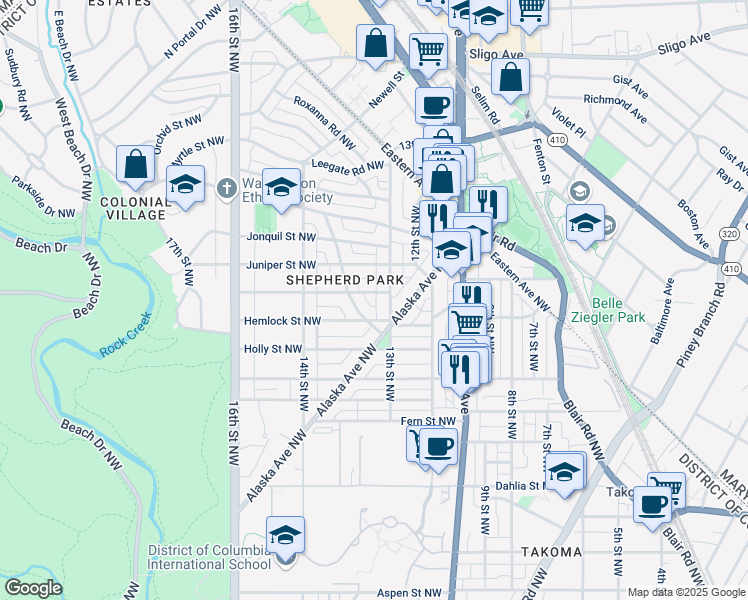 map of restaurants, bars, coffee shops, grocery stores, and more near 101 Independence Avenue Southeast in Washington