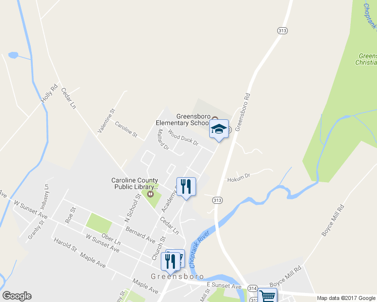map of restaurants, bars, coffee shops, grocery stores, and more near 300 Mallard Drive in Greensboro