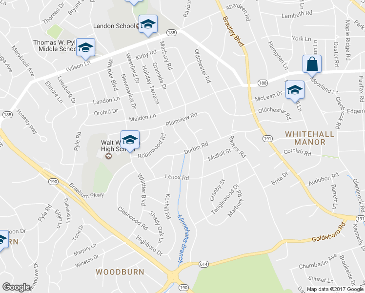 map of restaurants, bars, coffee shops, grocery stores, and more near 7204 Millwood Road in Bethesda