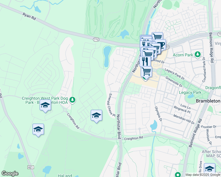 map of restaurants, bars, coffee shops, grocery stores, and more near Emerald Chase Place in Stone Ridge