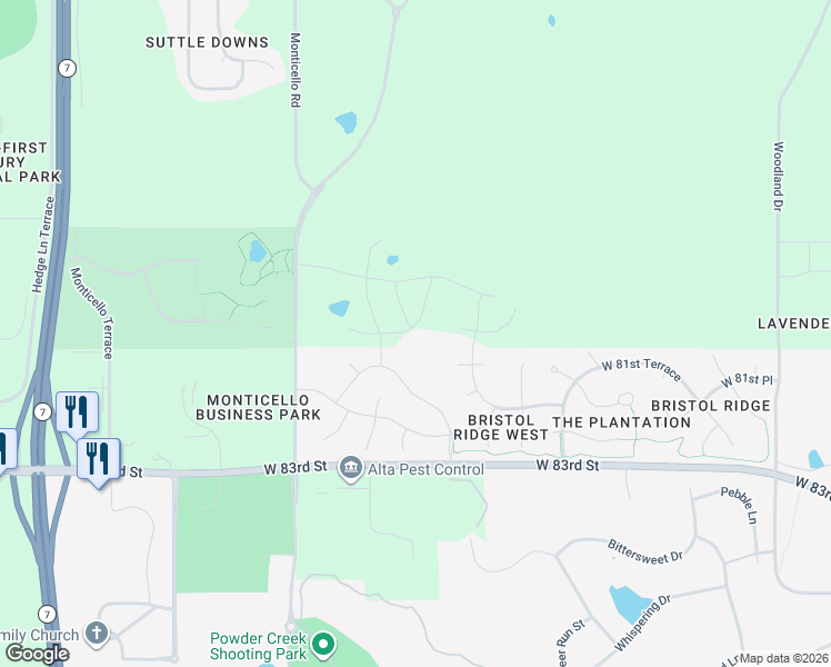 map of restaurants, bars, coffee shops, grocery stores, and more near 8110 Millridge Street in Lenexa