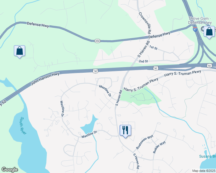 map of restaurants, bars, coffee shops, grocery stores, and more near 1906 Marconi Circle in Annapolis