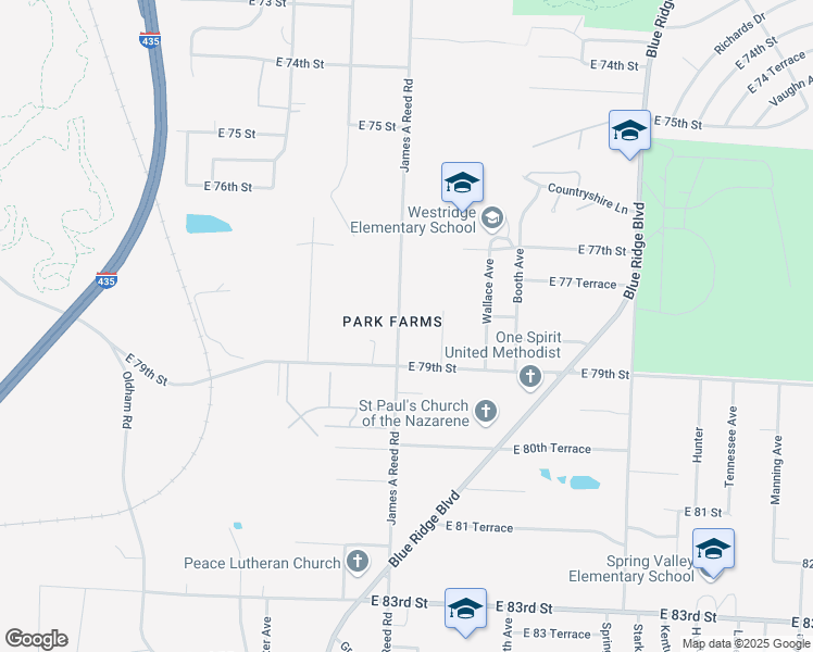 map of restaurants, bars, coffee shops, grocery stores, and more near 7861 James A Reed Road in Kansas City