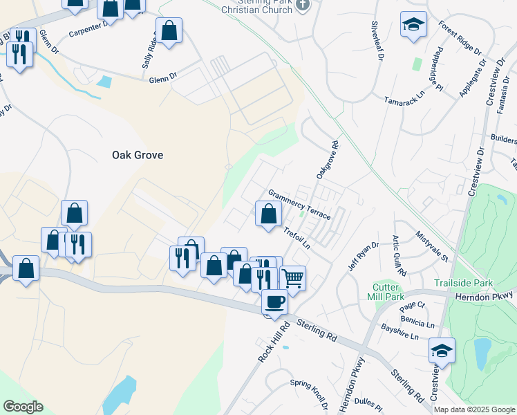 map of restaurants, bars, coffee shops, grocery stores, and more near 22908 Chestnut Oak Terrace in Sterling