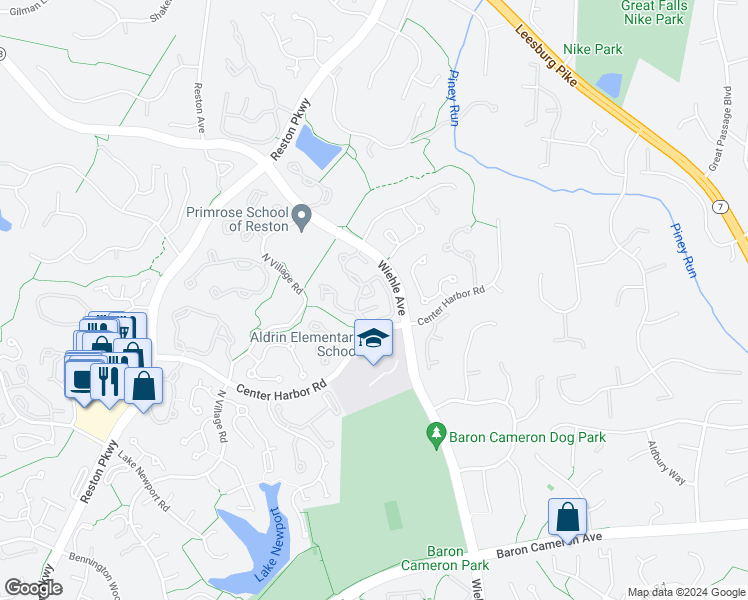 map of restaurants, bars, coffee shops, grocery stores, and more near 1311 Garden Wall Court in Reston