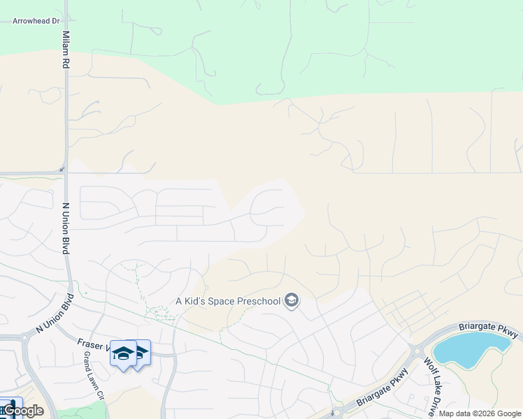 map of restaurants, bars, coffee shops, grocery stores, and more near 5585 Makalu Dr in Colorado Springs