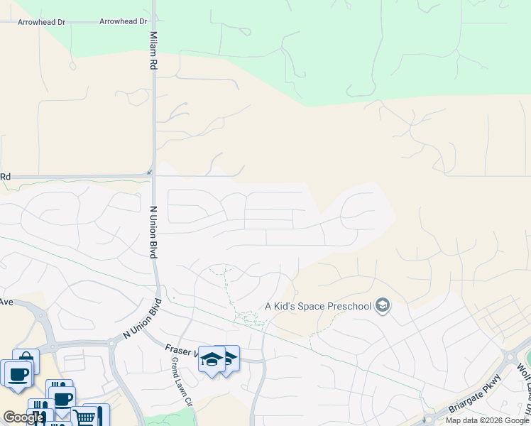 map of restaurants, bars, coffee shops, grocery stores, and more near 5121 Sirbal Dr in Colorado Springs