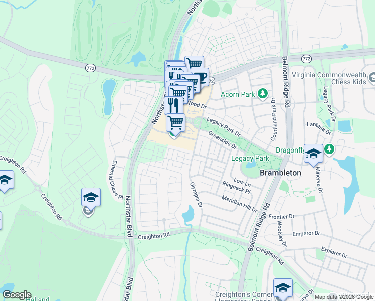 map of restaurants, bars, coffee shops, grocery stores, and more near 42384 Zenith Terrace in Brambleton