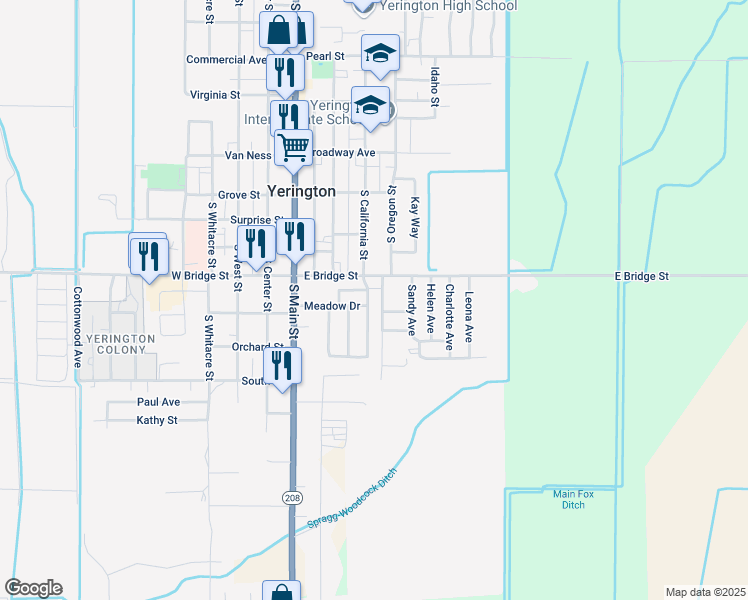 map of restaurants, bars, coffee shops, grocery stores, and more near 402 South California Street in Yerington
