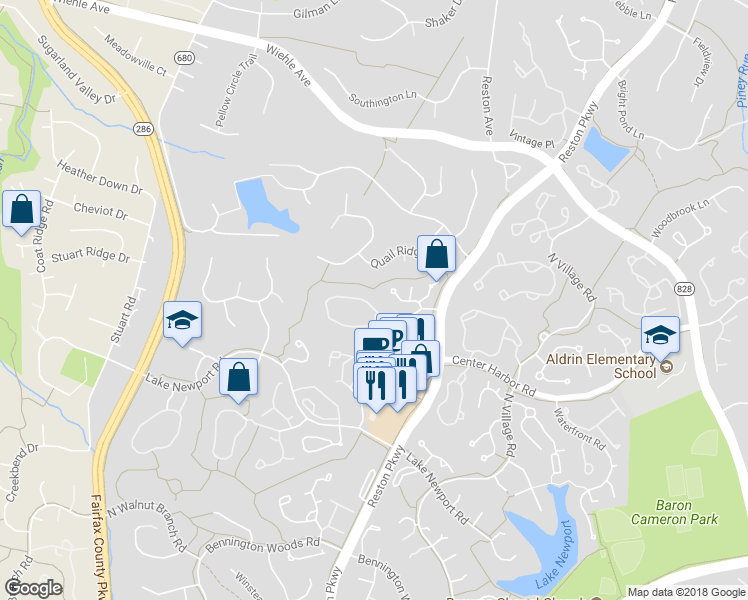 map of restaurants, bars, coffee shops, grocery stores, and more near 11712 Great Owl Cir in Reston
