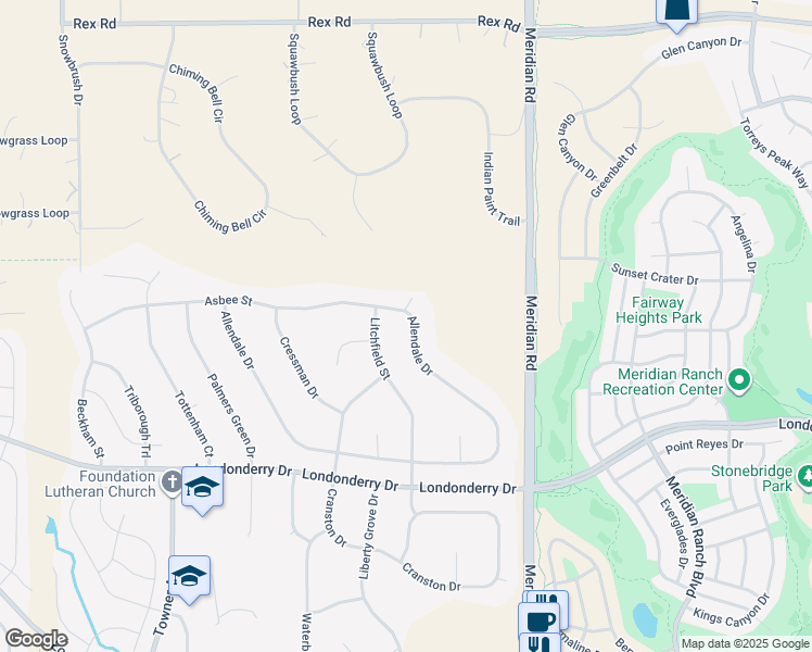 map of restaurants, bars, coffee shops, grocery stores, and more near 10055 Litchfield Street in Peyton