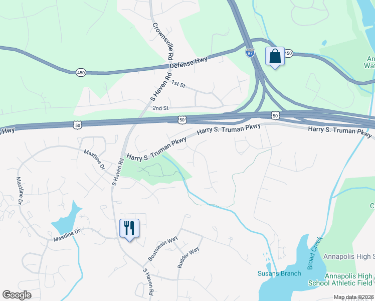 map of restaurants, bars, coffee shops, grocery stores, and more near 851 Inverrary Court in Annapolis