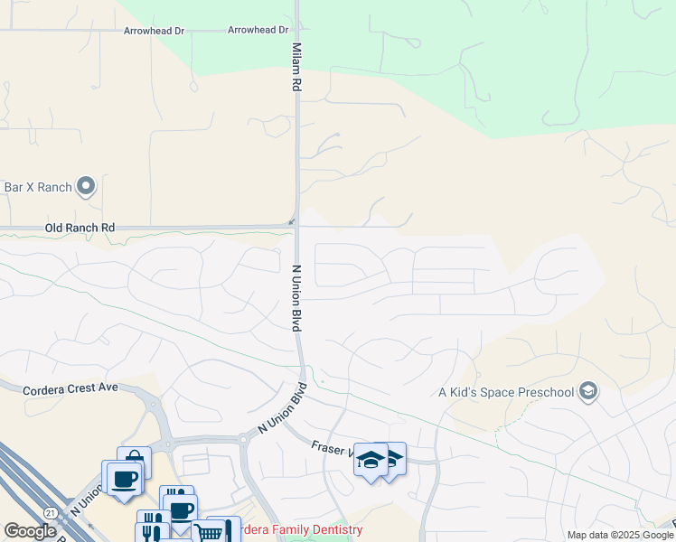 map of restaurants, bars, coffee shops, grocery stores, and more near 4962 Olympus Dr in Colorado Springs