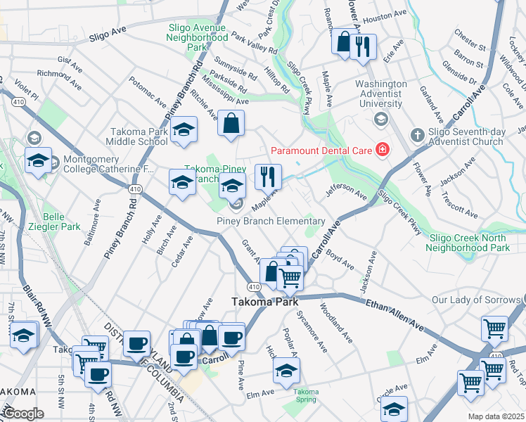 map of restaurants, bars, coffee shops, grocery stores, and more near 101 Independence Avenue Southeast in Washington
