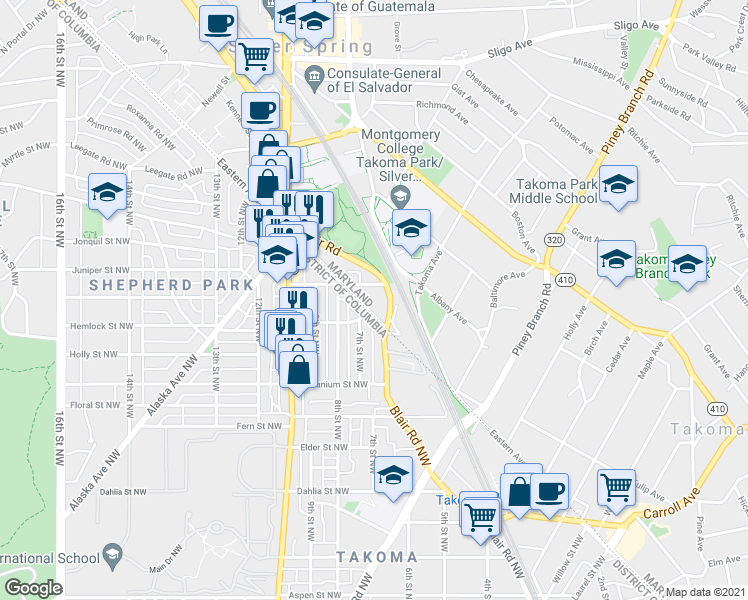 map of restaurants, bars, coffee shops, grocery stores, and more near 101 Independence Avenue Southeast in Washington