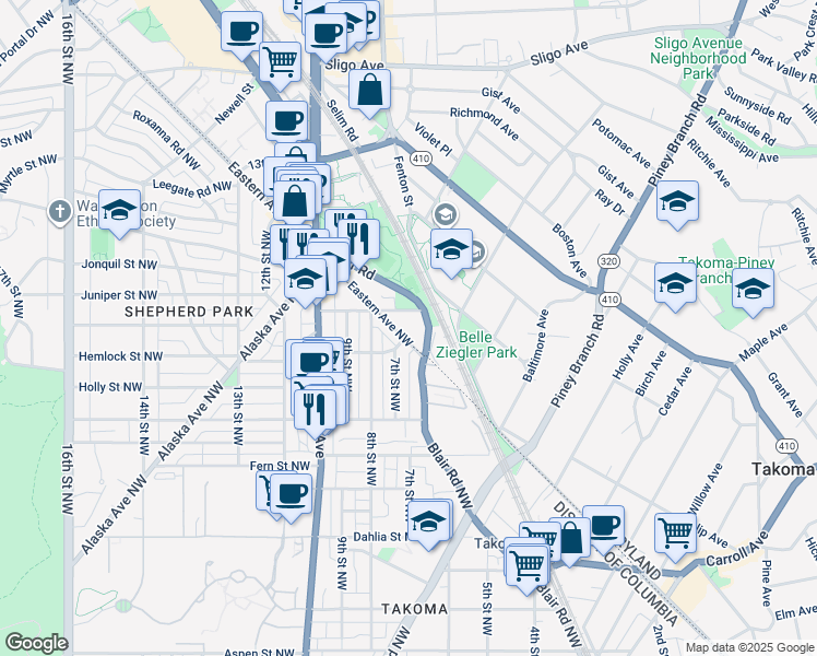 map of restaurants, bars, coffee shops, grocery stores, and more near 101 Independence Avenue Southeast in Washington