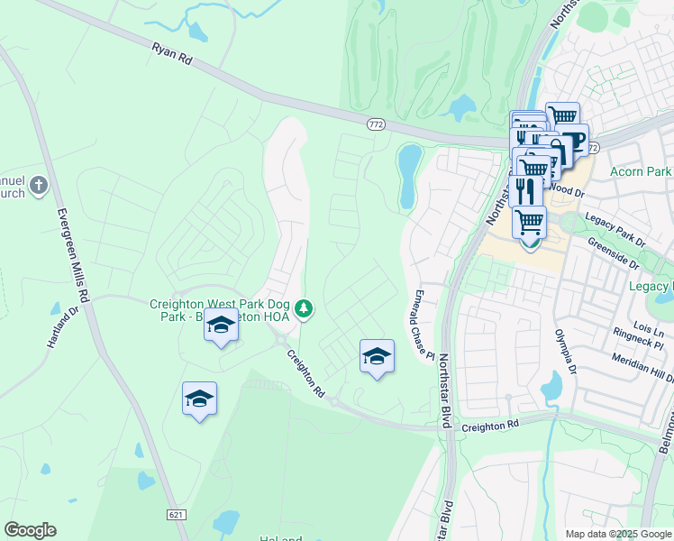 map of restaurants, bars, coffee shops, grocery stores, and more near 22976 Copper Tree Terrace in Brambleton
