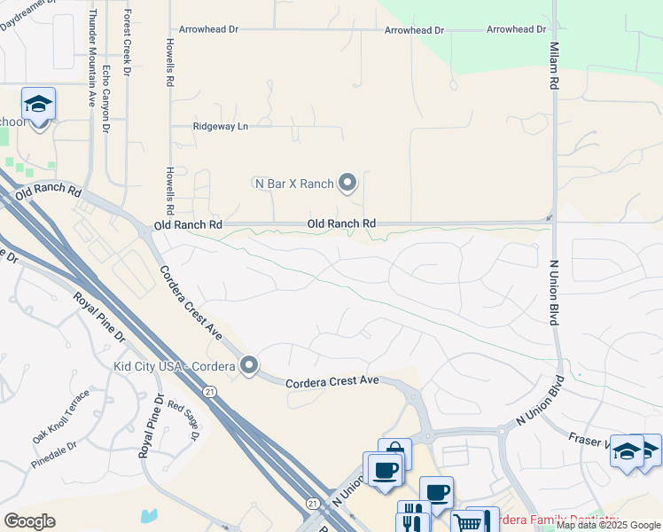 map of restaurants, bars, coffee shops, grocery stores, and more near 4082 Horse Gulch Loop in Colorado Springs