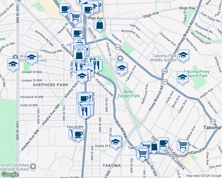 map of restaurants, bars, coffee shops, grocery stores, and more near 101 Independence Avenue Southeast in Washington