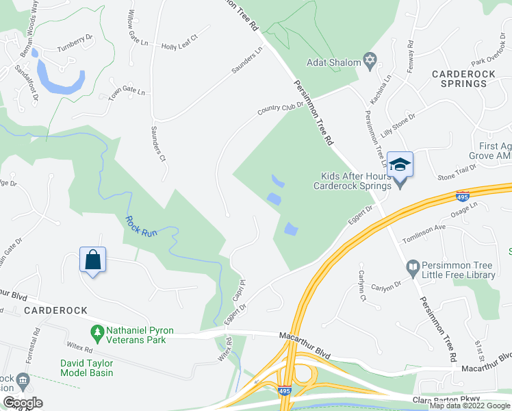 map of restaurants, bars, coffee shops, grocery stores, and more near 6837 Capri Place in Bethesda