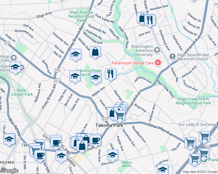 map of restaurants, bars, coffee shops, grocery stores, and more near 101 Independence Avenue Southeast in Washington