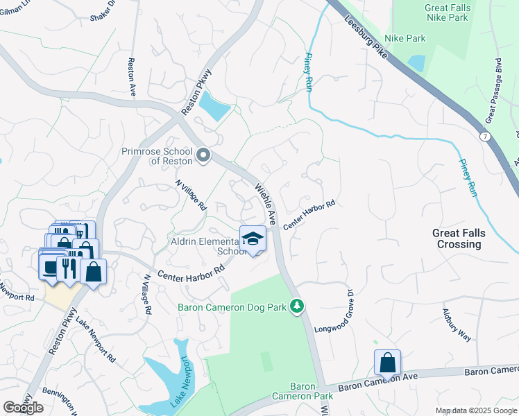 map of restaurants, bars, coffee shops, grocery stores, and more near 1334 Garden Wall Circle in Reston