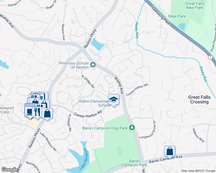 map of restaurants, bars, coffee shops, grocery stores, and more near 1342 Sundial Drive in Reston