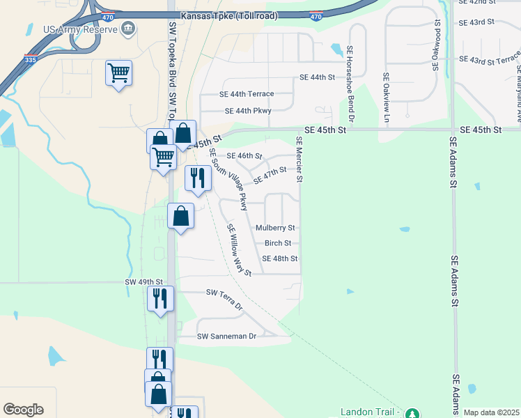 map of restaurants, bars, coffee shops, grocery stores, and more near 4701 Southeast Girard Street in Topeka