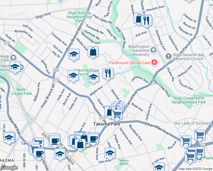 map of restaurants, bars, coffee shops, grocery stores, and more near 101 Independence Avenue Southeast in Washington