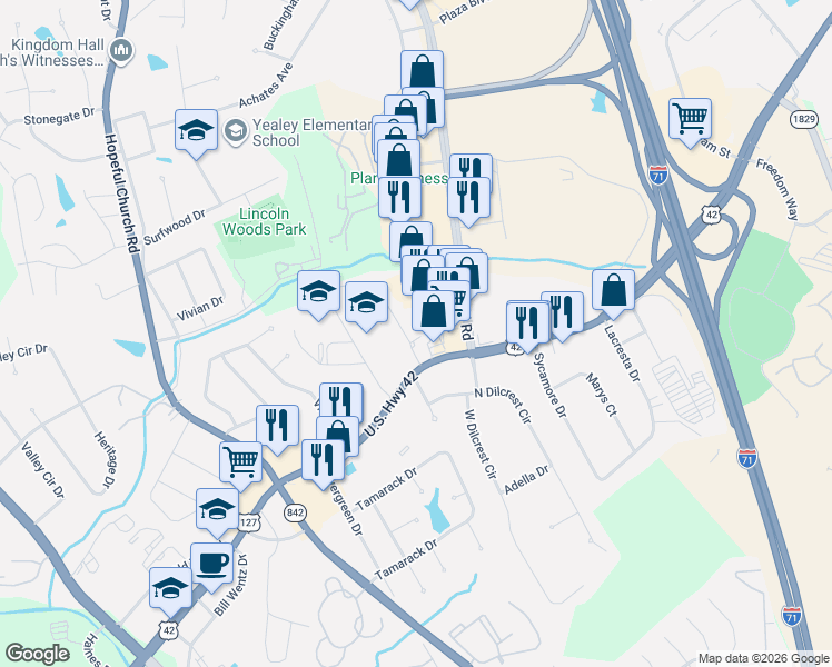map of restaurants, bars, coffee shops, grocery stores, and more near 24 Airview Drive in Florence