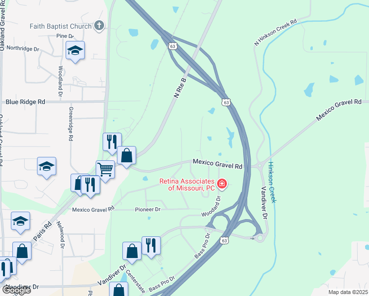 map of restaurants, bars, coffee shops, grocery stores, and more near 3415 Mexico Gravel Road in Columbia