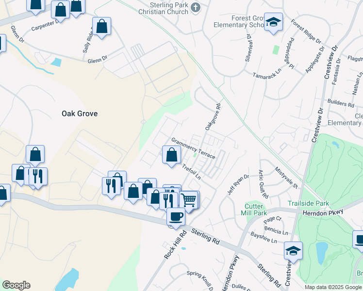 map of restaurants, bars, coffee shops, grocery stores, and more near 22900 Benson Terrace in Sterling