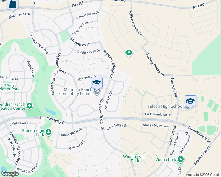 map of restaurants, bars, coffee shops, grocery stores, and more near 10426 Mount Lincoln Drive in Elbert