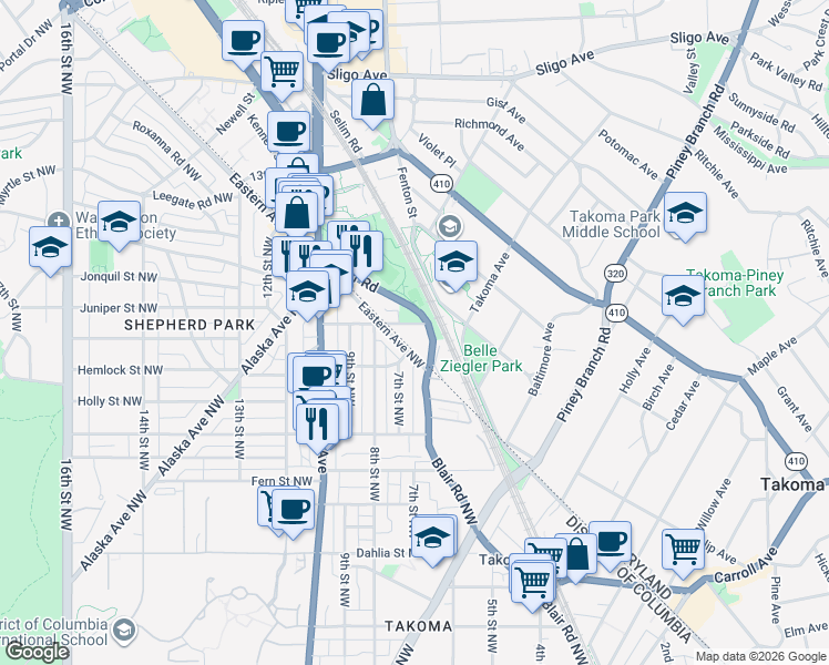 map of restaurants, bars, coffee shops, grocery stores, and more near 101 Independence Avenue Southeast in Washington