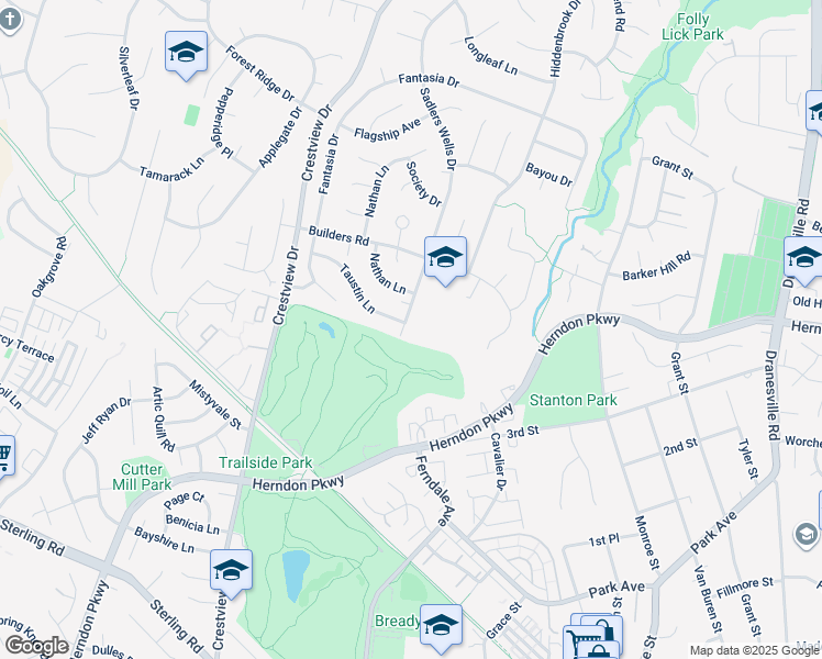 map of restaurants, bars, coffee shops, grocery stores, and more near 1719 Sadlers Wells Drive in Herndon