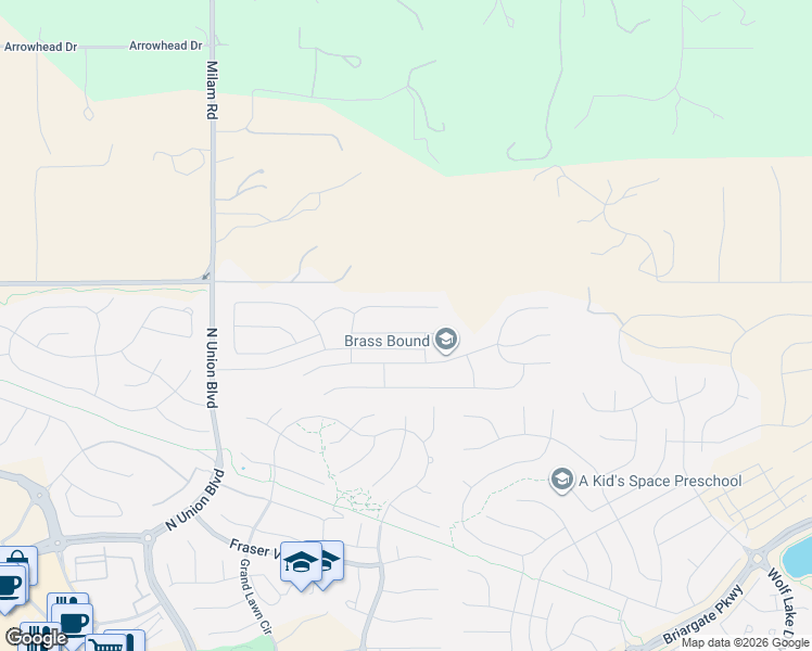 map of restaurants, bars, coffee shops, grocery stores, and more near 5229 Sirbal Dr in Colorado Springs