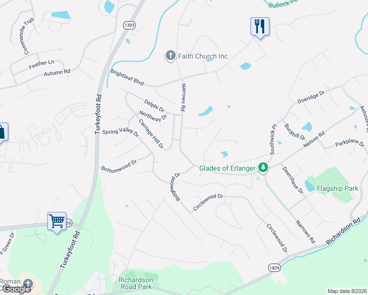 map of restaurants, bars, coffee shops, grocery stores, and more near 3918 Narrows Road in Erlanger