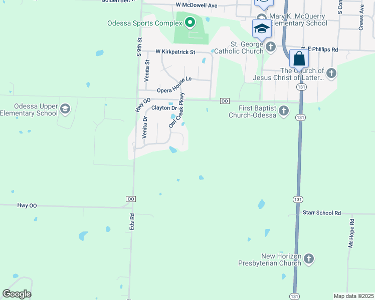 map of restaurants, bars, coffee shops, grocery stores, and more near 999 Clayton Place in Odessa