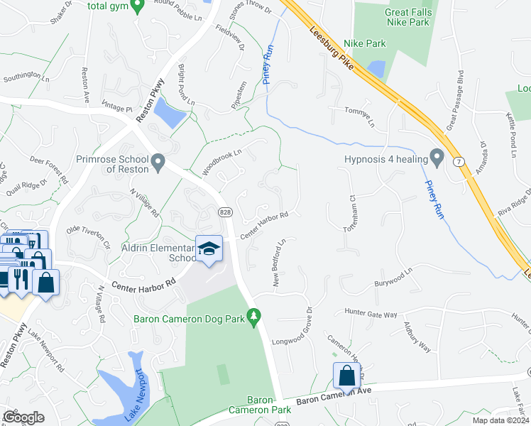 map of restaurants, bars, coffee shops, grocery stores, and more near 1324 Wedgewood Manor Way in Reston