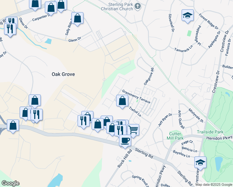 map of restaurants, bars, coffee shops, grocery stores, and more near 22901 Chestnut Oak Terrace in Sterling
