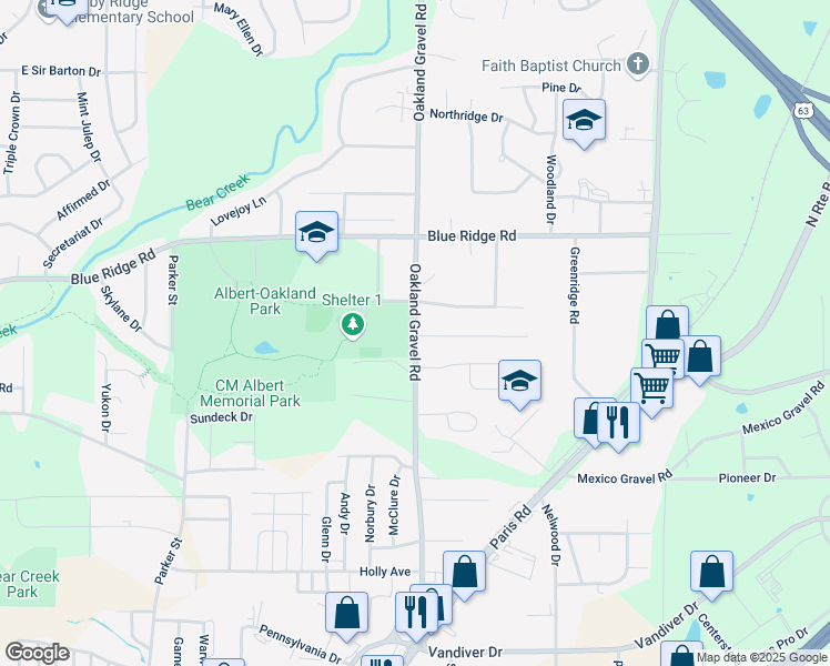 map of restaurants, bars, coffee shops, grocery stores, and more near 2815 Oakland Gravel Road in Columbia