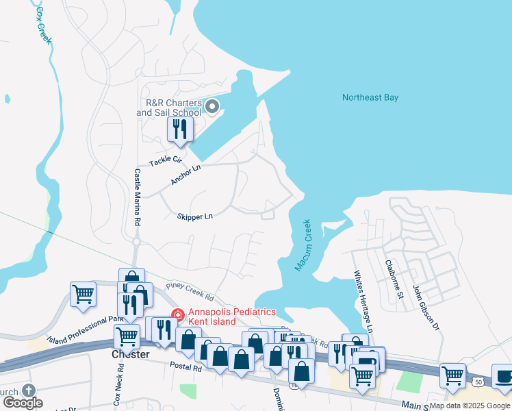 map of restaurants, bars, coffee shops, grocery stores, and more near 42 Queen Catherine Court in Chester