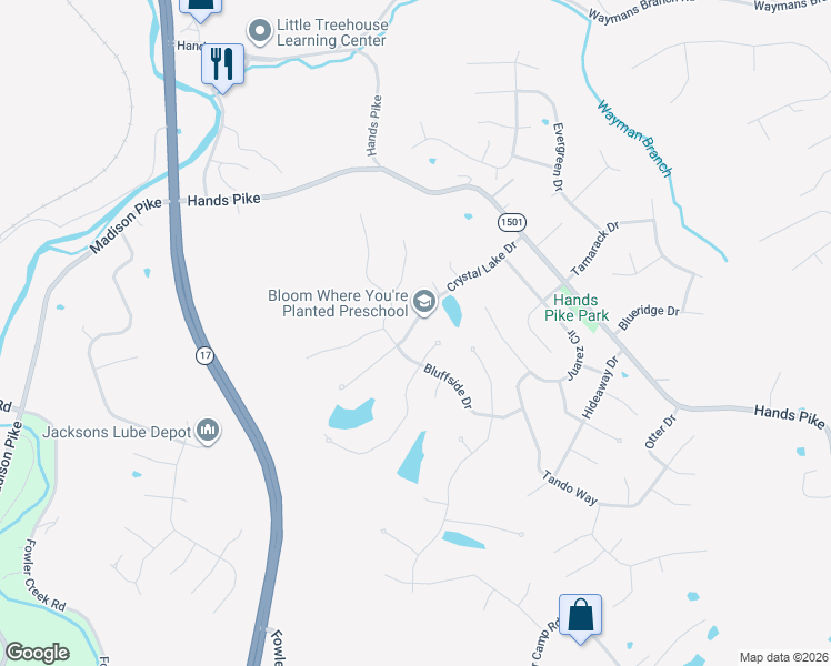 map of restaurants, bars, coffee shops, grocery stores, and more near 9 Waterside Way in Covington