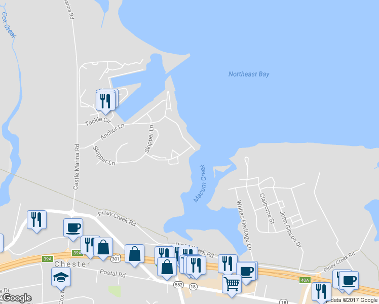 map of restaurants, bars, coffee shops, grocery stores, and more near 48F Queen Guinivere Way in Chester