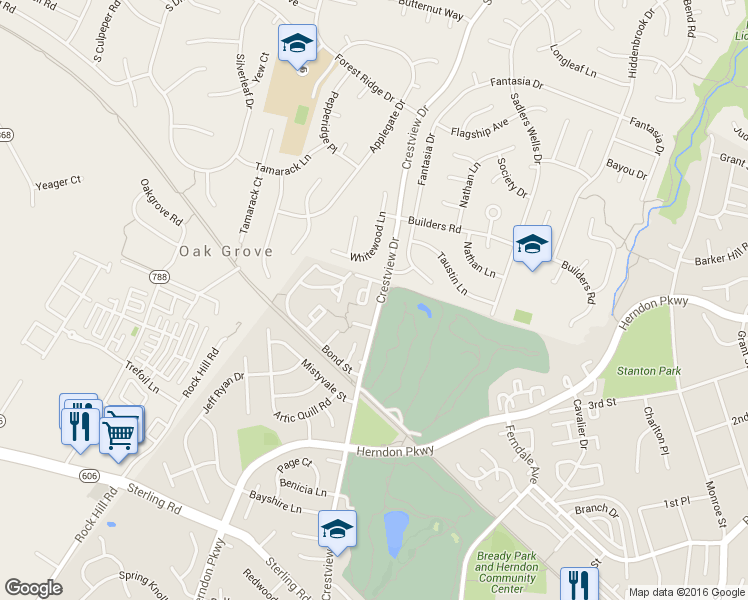 map of restaurants, bars, coffee shops, grocery stores, and more near 1184 Dublin Pl in Herndon