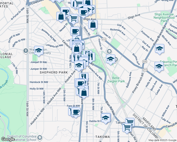 map of restaurants, bars, coffee shops, grocery stores, and more near 101 Independence Avenue Southeast in Washington